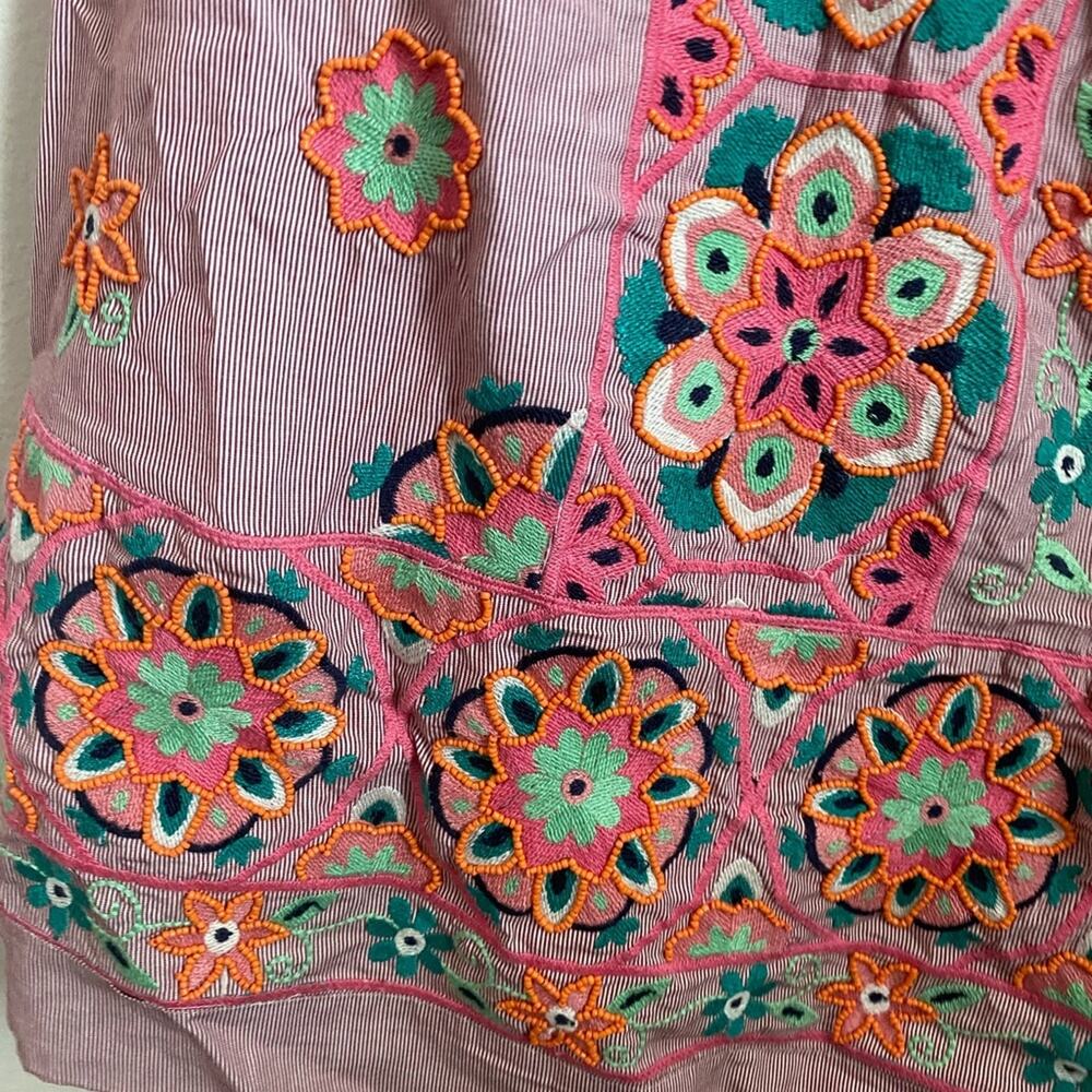 Anthropologie Floral Embroidered Mini Dress - Pink and Orange - Picture 8 of 13